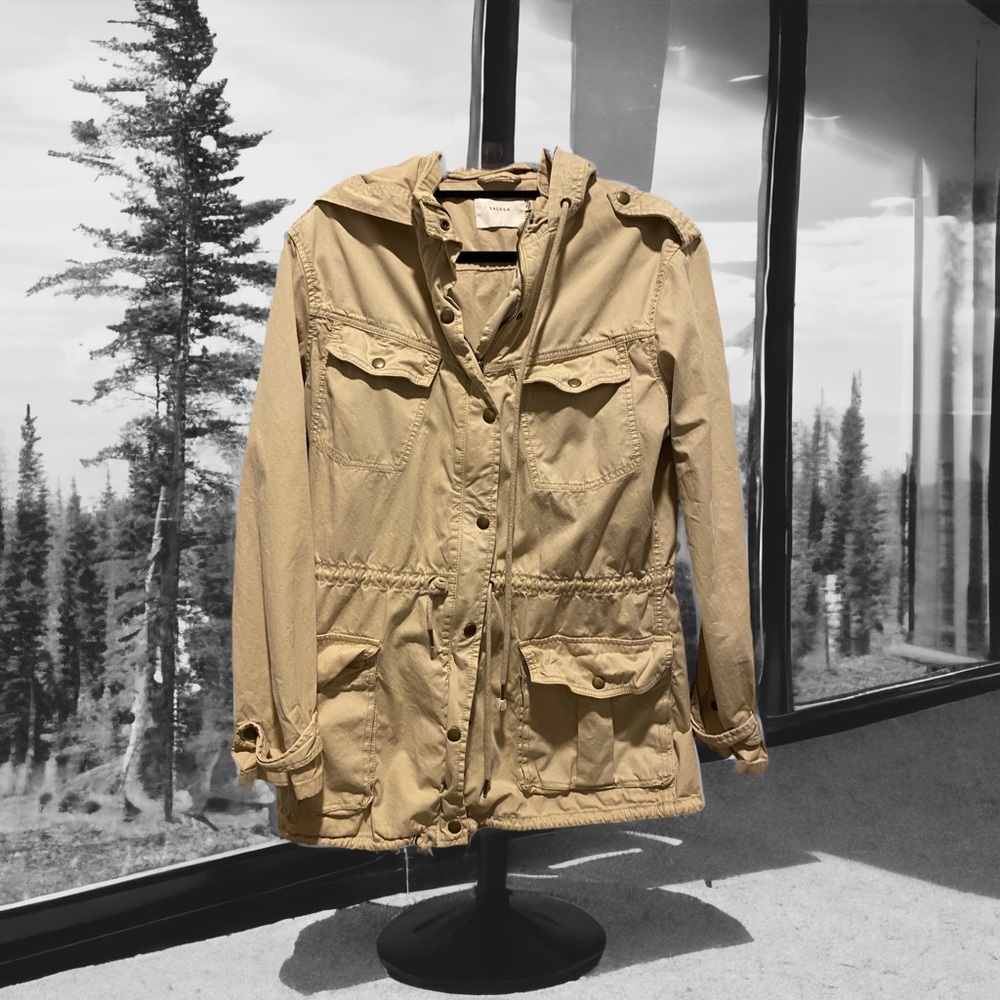 Talula Hooded Tan Moto Utility Jacket Full Zip